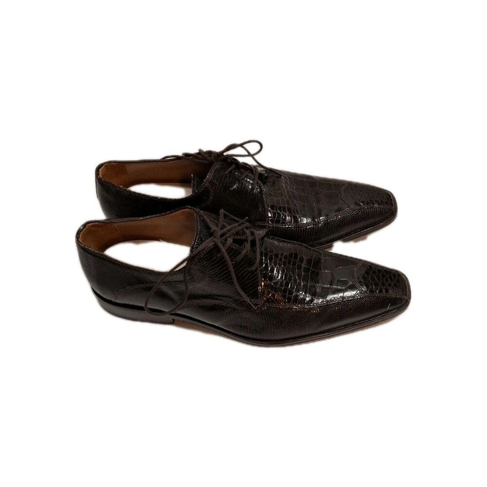 David Eden Mens Dress Shoes Size 10 Brown Teju Alligator Blucher Made in Spain